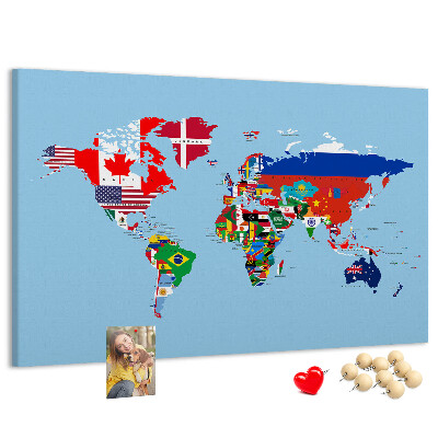 Kork-Weltkarte mit Länderflaggen