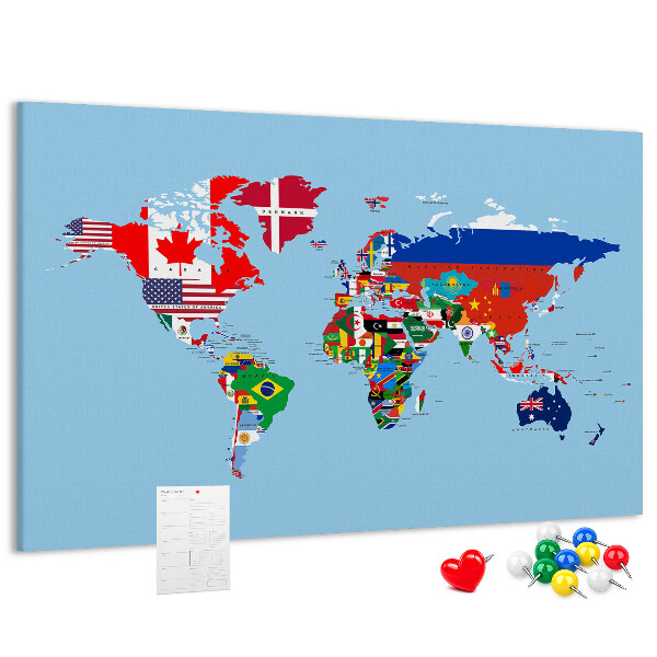 Kork-Weltkarte mit Länderflaggen