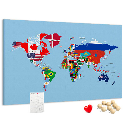 Kork-Weltkarte mit Länderflaggen