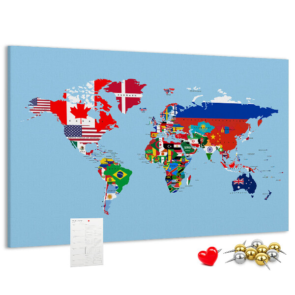 Kork-Weltkarte mit Länderflaggen