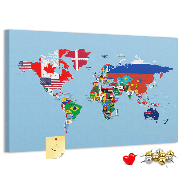 Kork-Weltkarte mit Länderflaggen
