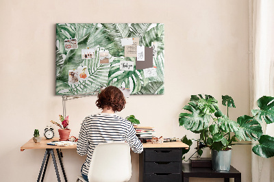 Korktafel mit Motiv tropische Blätter in Grüntönen