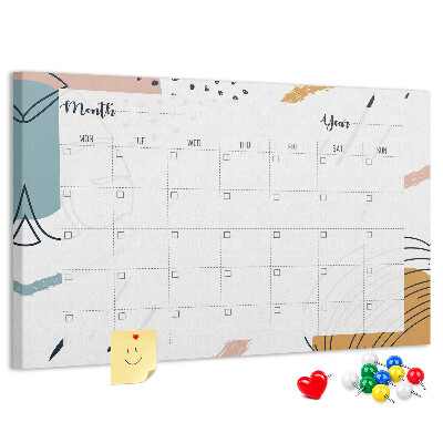 Korkbild farbenfroher Kalender mit abstrakten Mustern