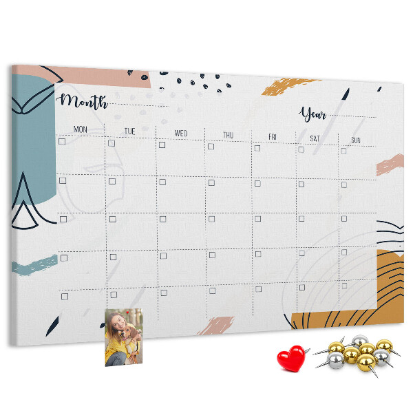 Korkbild farbenfroher Kalender mit abstrakten Mustern