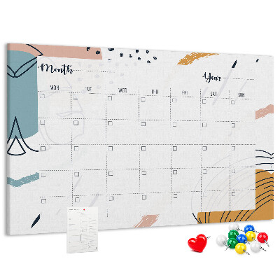 Korkbild farbenfroher Kalender mit abstrakten Mustern