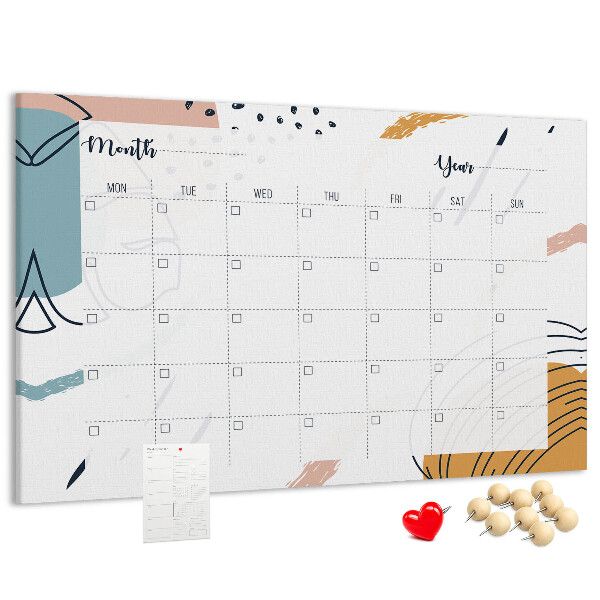 Korkbild farbenfroher Kalender mit abstrakten Mustern