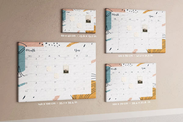 Korkbild farbenfroher Kalender mit abstrakten Mustern