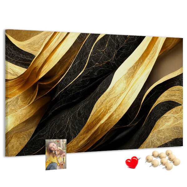 Bild mit Korkrückwand goldene und schwarze Stoffwellen