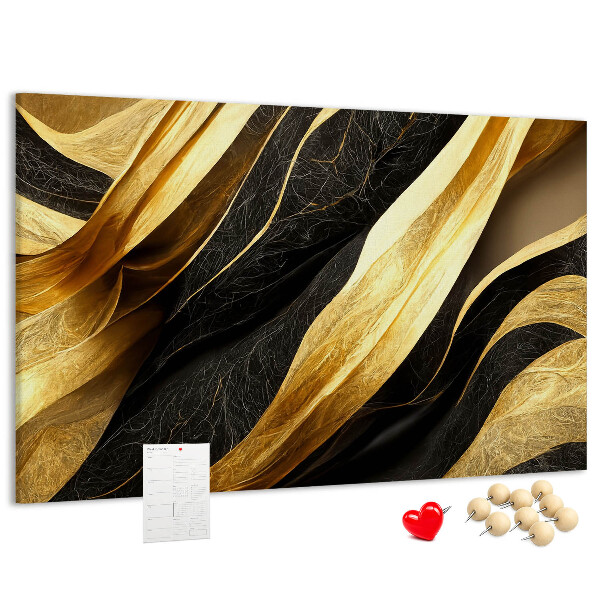 Bild mit Korkrückwand goldene und schwarze Stoffwellen
