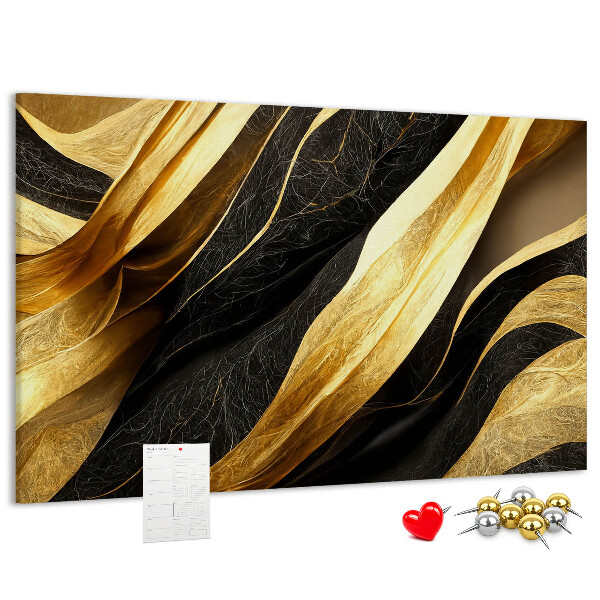 Bild mit Korkrückwand goldene und schwarze Stoffwellen