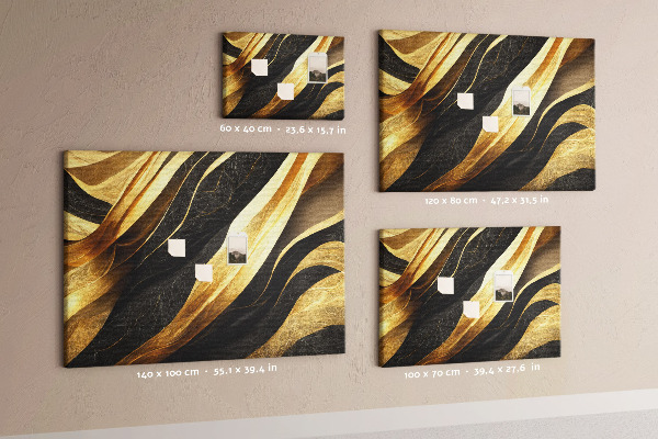 Bild mit Korkrückwand goldene und schwarze Stoffwellen