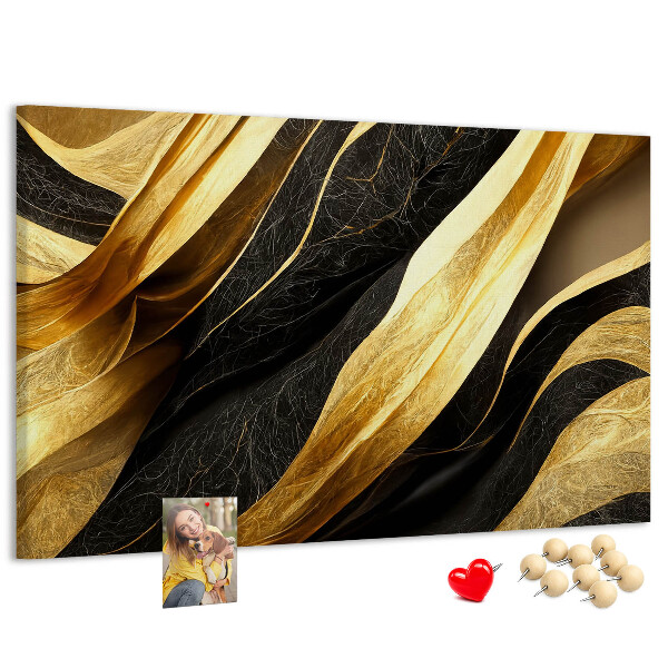 Bild mit Korkrückwand goldene und schwarze Stoffwellen