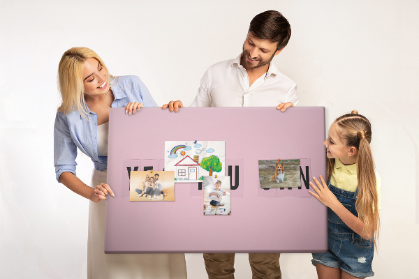 Kork-Pinnwand mit Motiv positives Denken und Motivation