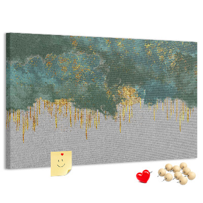 Bild mit Korkrückwand goldene Tropfen vor blauem Wolkenhintergrund