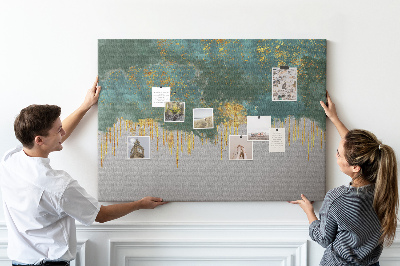 Bild mit Korkrückwand goldene Tropfen vor blauem Wolkenhintergrund