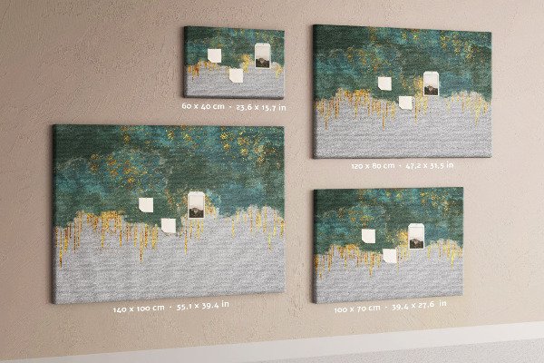 Bild mit Korkrückwand goldene Tropfen vor blauem Wolkenhintergrund