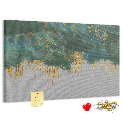 Bild mit Korkrückwand goldene Tropfen vor blauem Wolkenhintergrund