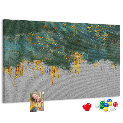 Bild mit Korkrückwand goldene Tropfen vor blauem Wolkenhintergrund