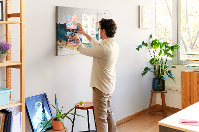 Bild mit Korkrückwand goldene Hügel über einem ruhigen See