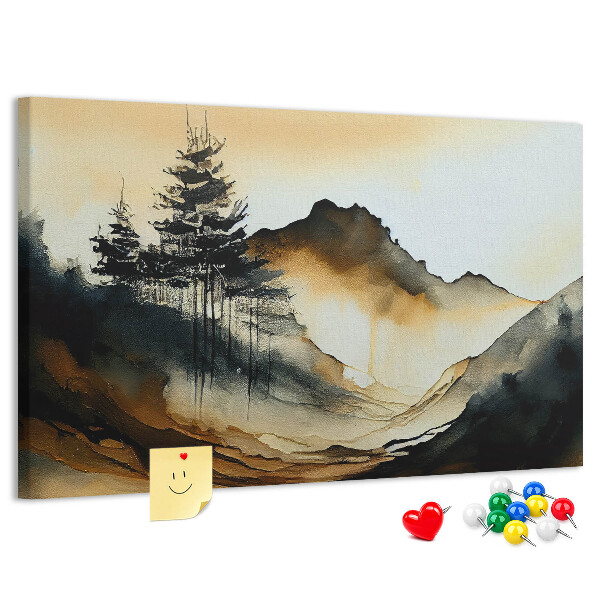 Korktafel mit Motiv malerische Berglandschaft mit Bäumen