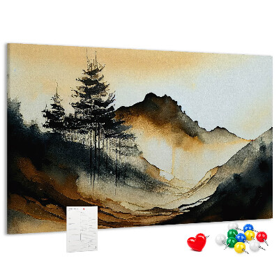 Korktafel mit Motiv malerische Berglandschaft mit Bäumen