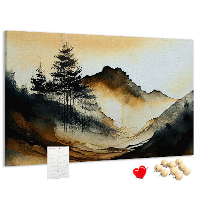 Korktafel mit Motiv malerische Berglandschaft mit Bäumen