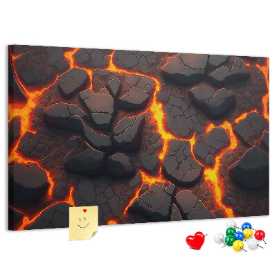Kork-Pinnwand mit Motiv vulkanisches Gestein und fließender Lava