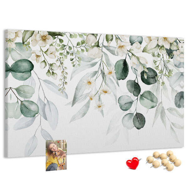 Korktafel mit Blumen- und Blattmuster in Pastelltönen