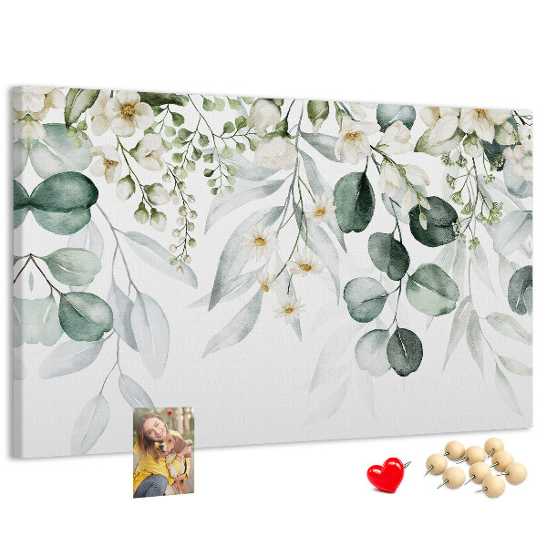 Korktafel mit Blumen- und Blattmuster in Pastelltönen