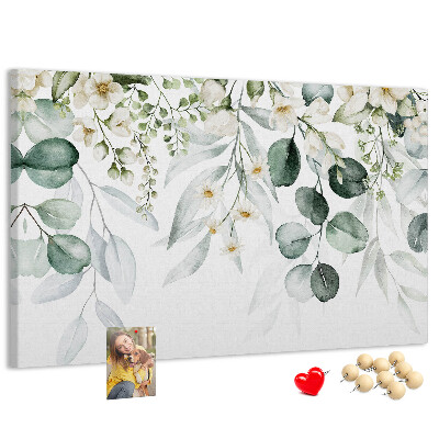 Korktafel mit Blumen- und Blattmuster in Pastelltönen