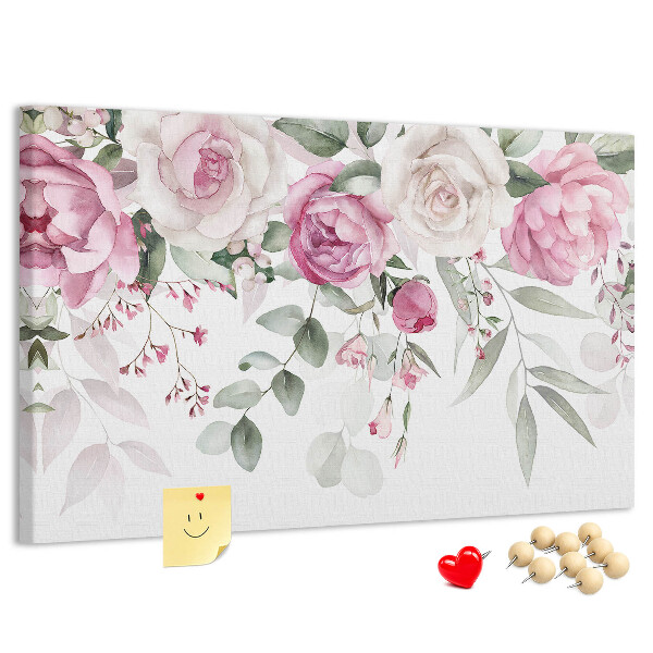Bild mit Korkrückwand Blumenmuster in zarten Rosatönen