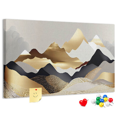 Bilder mit Korkrückwand goldene Berge vor grauem Hintergrund