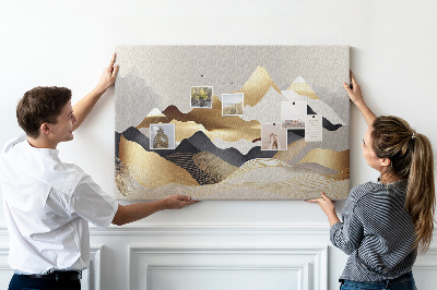 Bilder mit Korkrückwand goldene Berge vor grauem Hintergrund