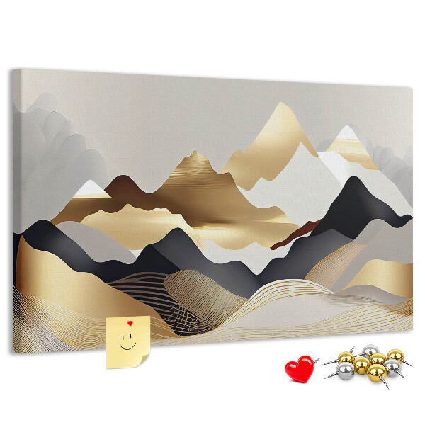 Bilder mit Korkrückwand goldene Berge vor grauem Hintergrund