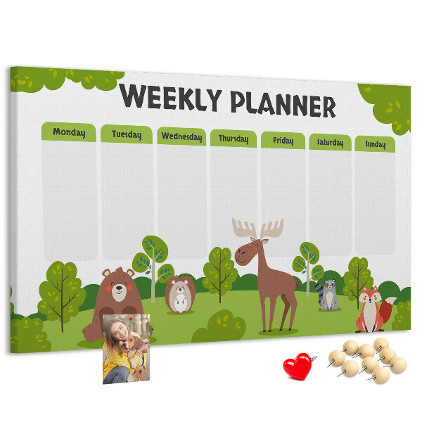 Kork-Pinnwand wöchentlicher Planer mit niedlichen Waldtieren