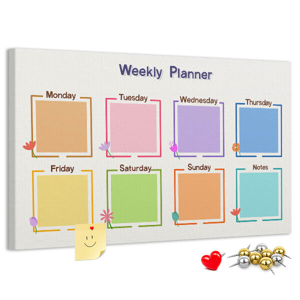 Korkbild Wochenkalender mit floralen Akzenten