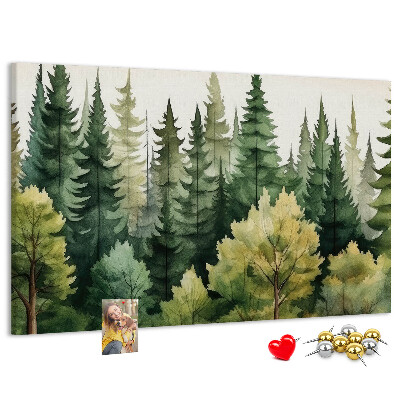Kork-Pinnwand mit Waldlandschaft und grünen Bäumen