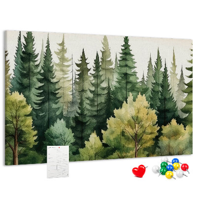 Kork-Pinnwand mit Waldlandschaft und grünen Bäumen