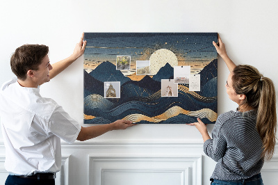 Bild mit Korkrückwand Berglandschaft im Nachtlicht