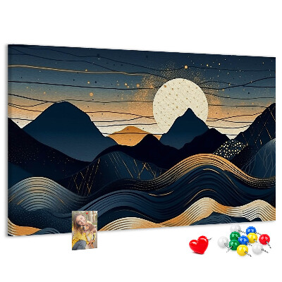 Bild mit Korkrückwand Berglandschaft im Nachtlicht