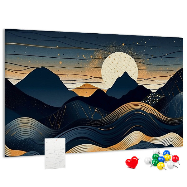 Bild mit Korkrückwand Berglandschaft im Nachtlicht