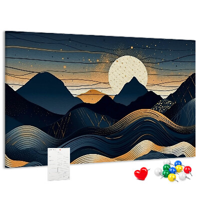Bild mit Korkrückwand Berglandschaft im Nachtlicht