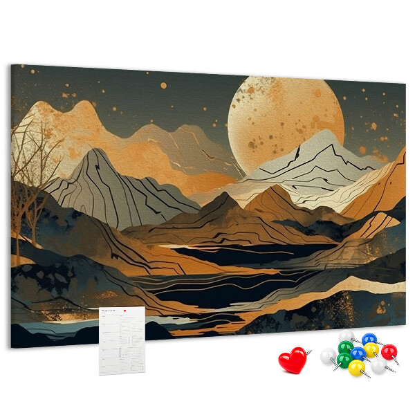 Korktafel mit Berglandschaft und Mondmotiv