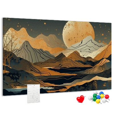 Korktafel mit Berglandschaft und Mondmotiv