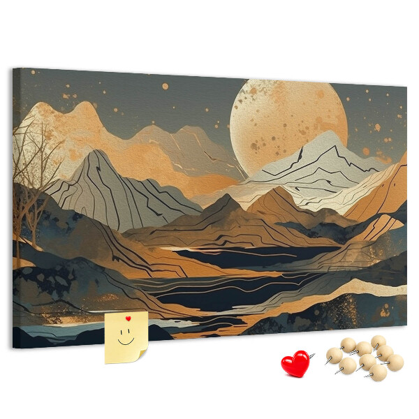 Korktafel mit Berglandschaft und Mondmotiv