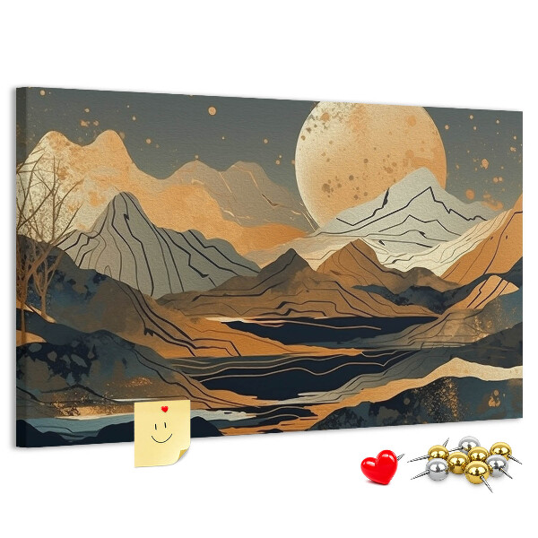 Korktafel mit Berglandschaft und Mondmotiv