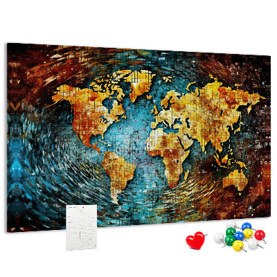 Korktafel farbenfrohe Weltkarte im abstrakten Stil