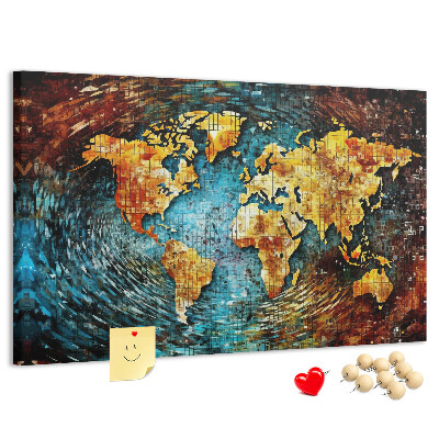 Korktafel farbenfrohe Weltkarte im abstrakten Stil