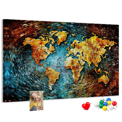 Korktafel farbenfrohe Weltkarte im abstrakten Stil