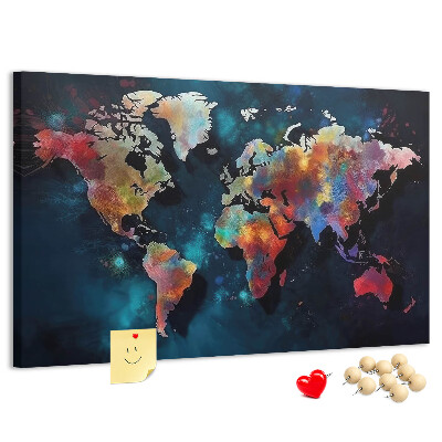 Korkbild farbenfrohe Weltkarte auf dunklem Hintergrund
